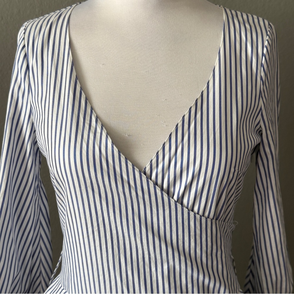 Caroline Constas New York Lena navy blue white nautical hi low stripe dress Sz S - Picture 3 of 10